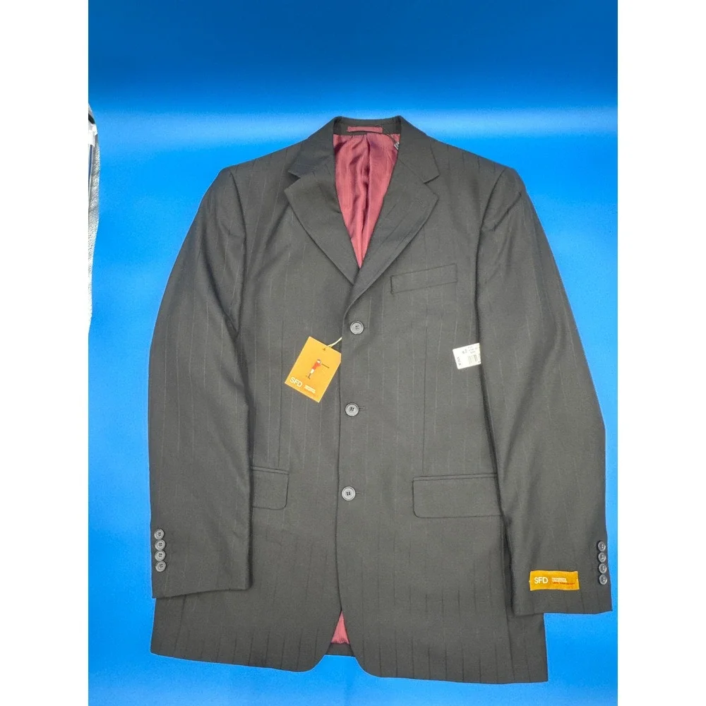 Mens‎ SFD Founders Collection Black Pinstripe Suit Jacket Size 40/34 LG - $250